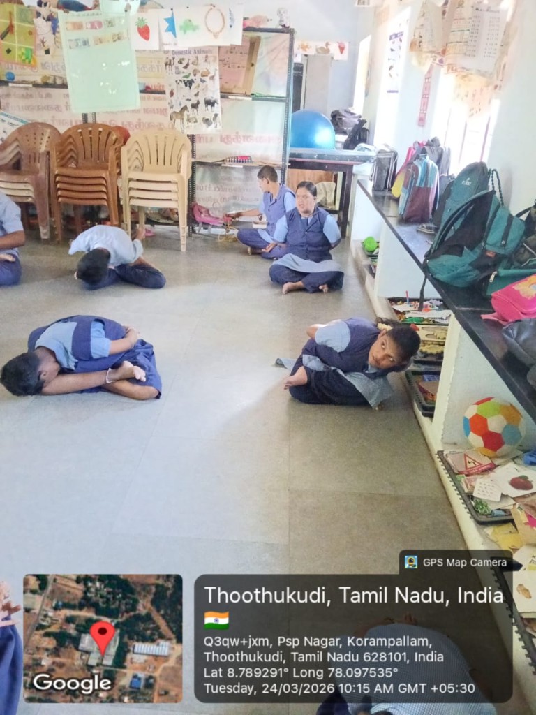 Students in a community physical activity session, Thoothukudi